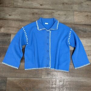 SABLYN Cynthia blue white contrast stitched wool cashmere cardigan